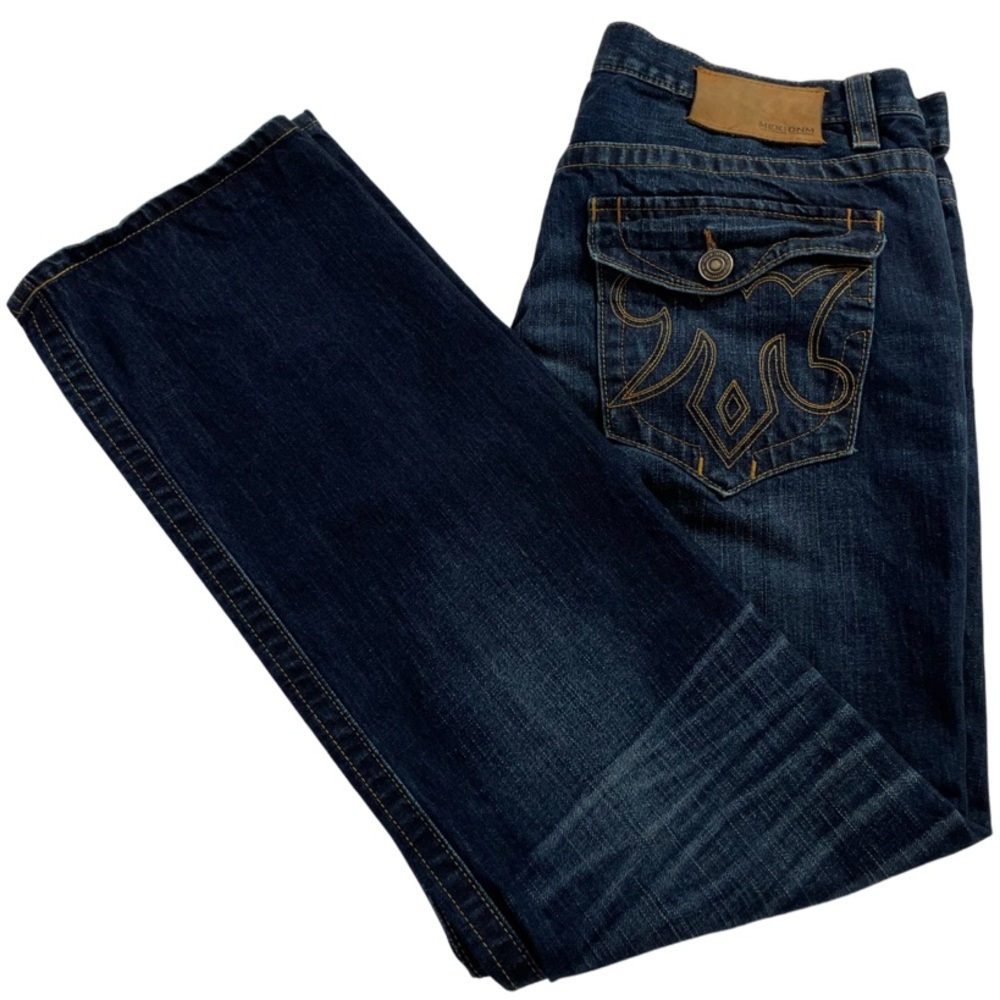 MEK Denim Men Jeans Tucker Straight Leg Distressed in Chandler Dark Blue | 36x34